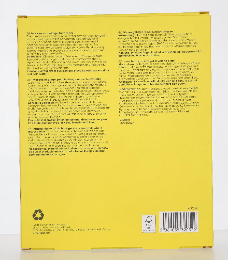 Rodial Bee Venom Hydrogel Face Mask 4 piece