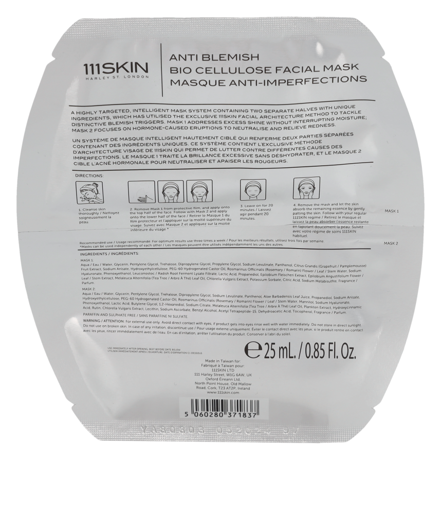 111Skin Anti Blemish Bio Cellulose Facial Mask 25ml