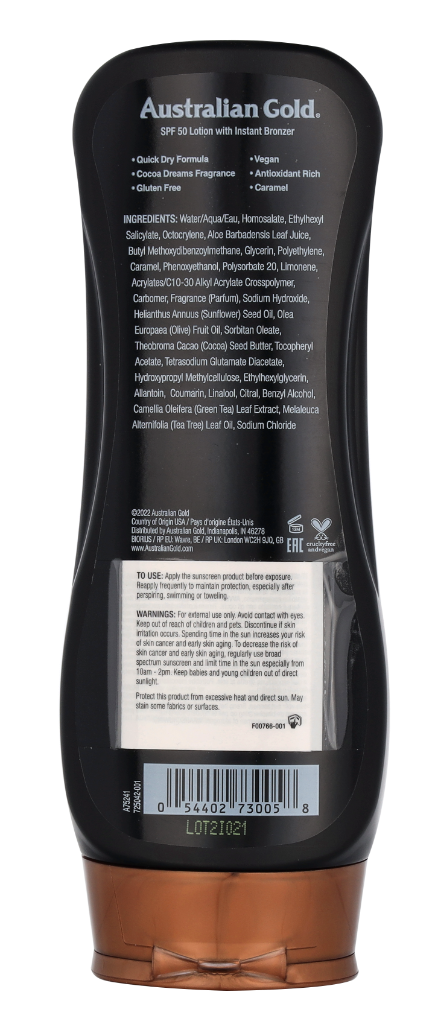 Australian Gold Instant Bronzer Lotion Sunscreen SPF50 237 ml