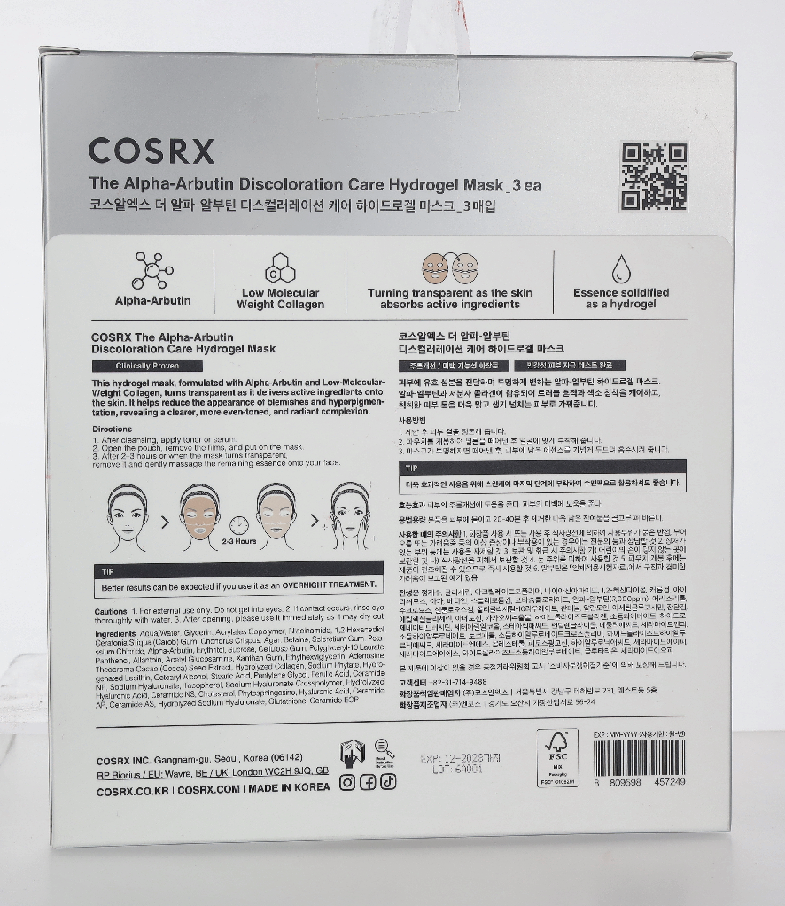 Cosrx The Alpha-Arbutin Discoloration Care Hydrogel Mask 102 g