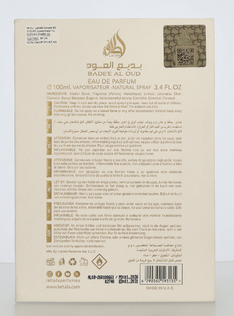 Lattafa Bade'e Al Oud Honor & Glory Edp Spray 100 ml