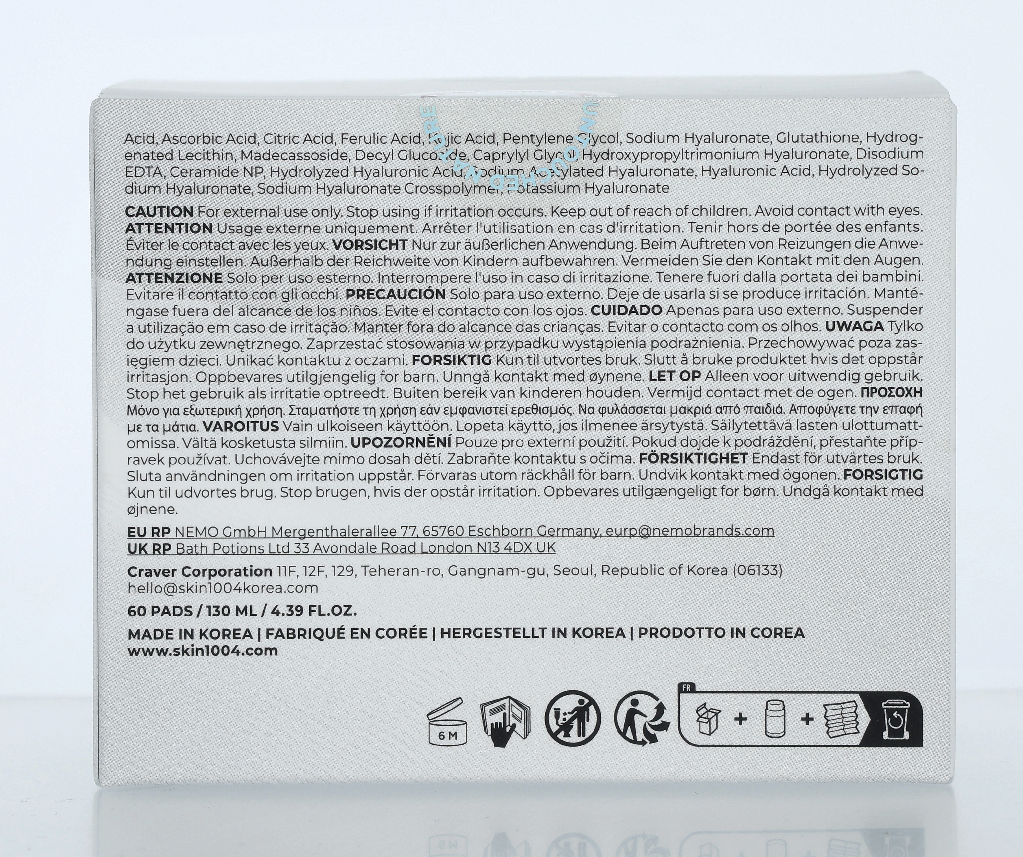 Skin1004 Tone Brightening Dark Spot Ampoule Pad Madagascar Centella 130 ml