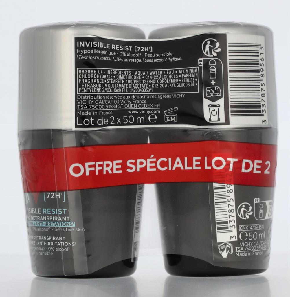 Vichy Homme Invisible Resist 72H Roll-On Deodorant Duo Set 100 ml
