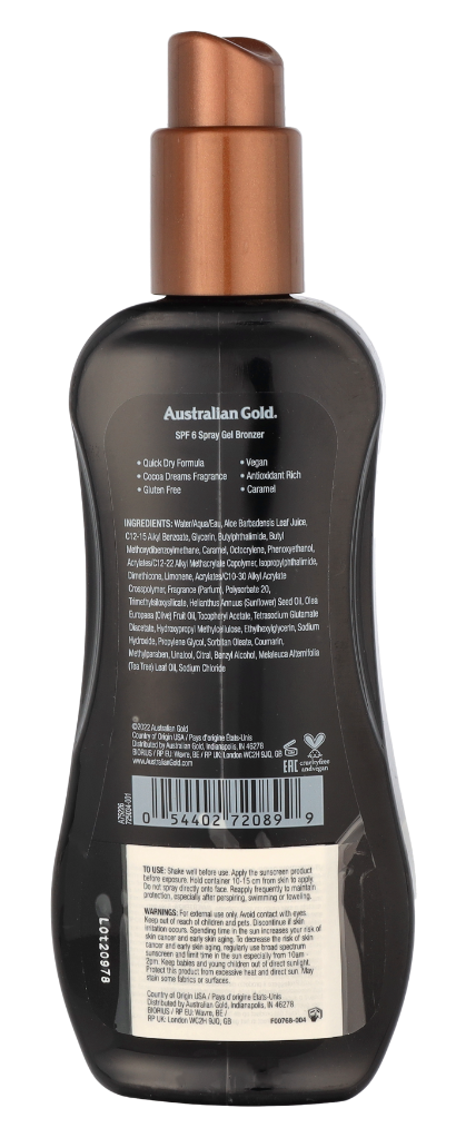 Australian Gold Spray Gel Instant Bronzer SPF6 237 ml