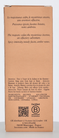 L'Occitane Cedre Incense Edt Spray 50 ml