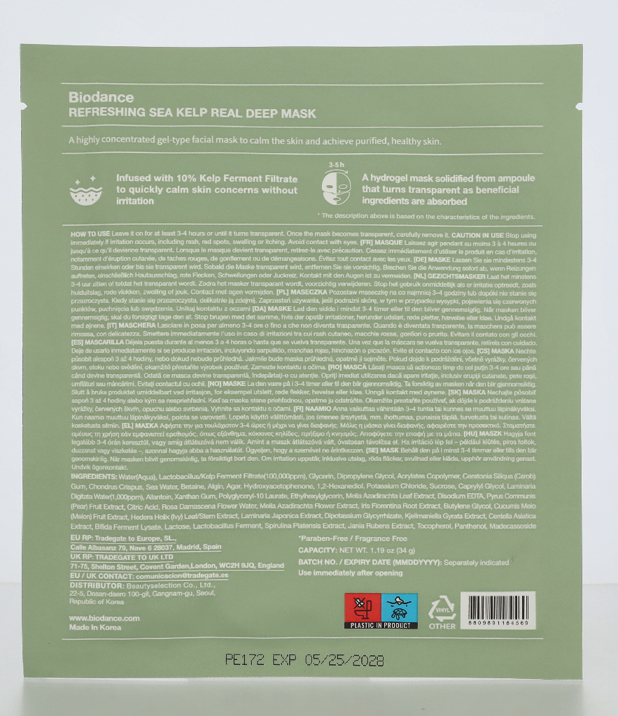 Biodance Refreshing Sea Kelp Real Deep Mask MASQUE REFRESHING SEA KELP 34 g