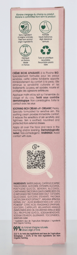Klorane Soothing Rich Cream With Organic Peony 40 ml