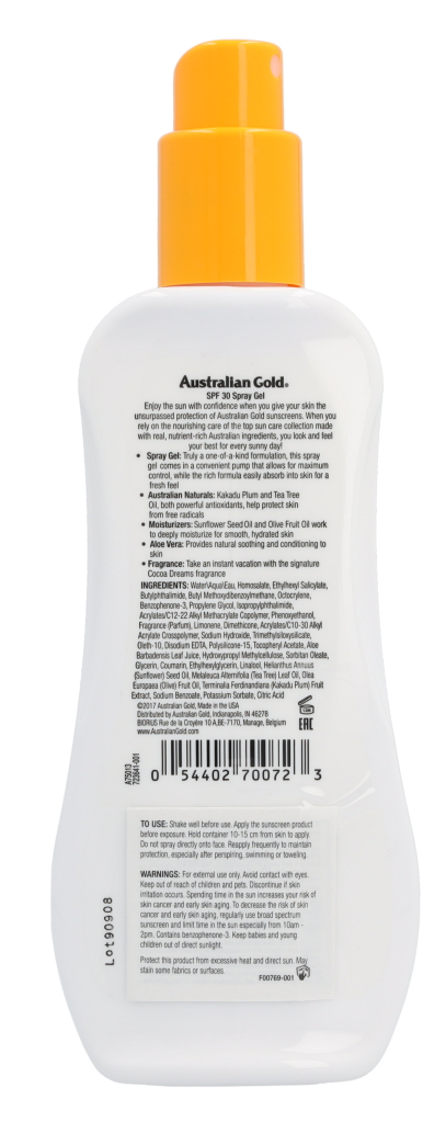 Australian Gold Spray Gel Sunscreen SPF30 237 ml