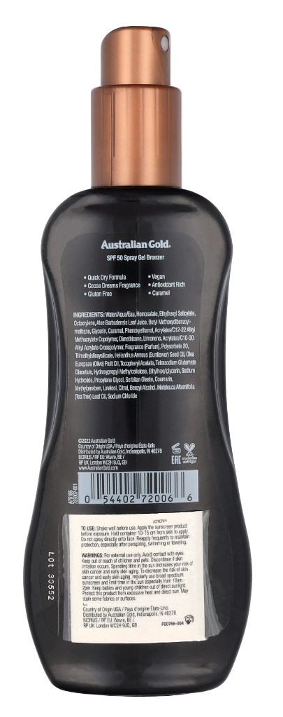 Australian Gold Spray Gel Instant Bronzer SPF50 237 ml