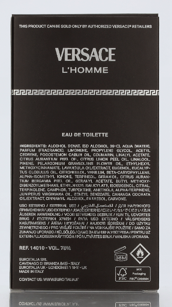 Versace L'Homme Edt Spray 100 ml